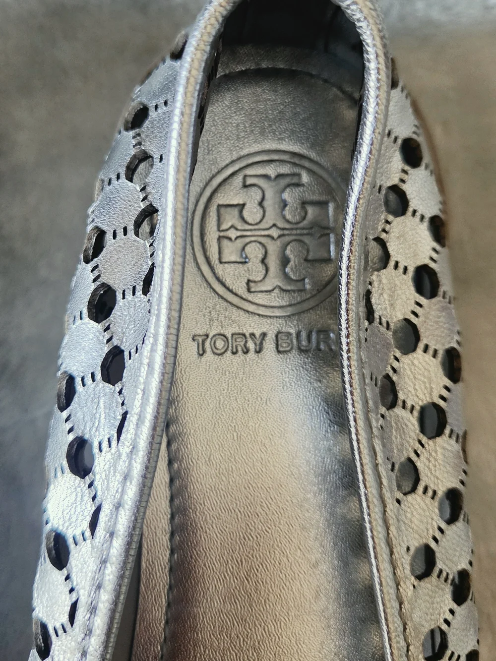 Tory Burch Women's Polka Dot Bow Flats in Silver Gray